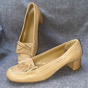 Franco Sarto Block Heel Size 7.5 Loafers Kiltie Tassel Tan Leather
